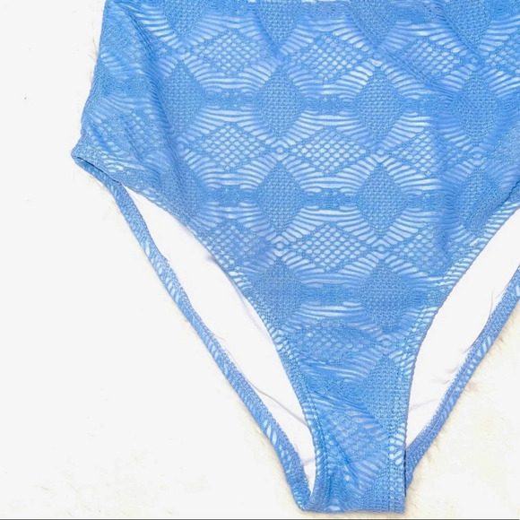 ASOS Swim Baby Blue Crochet High Waist Cheeky Bikini Bottoms 2 Women’s - Picture 3 of 9